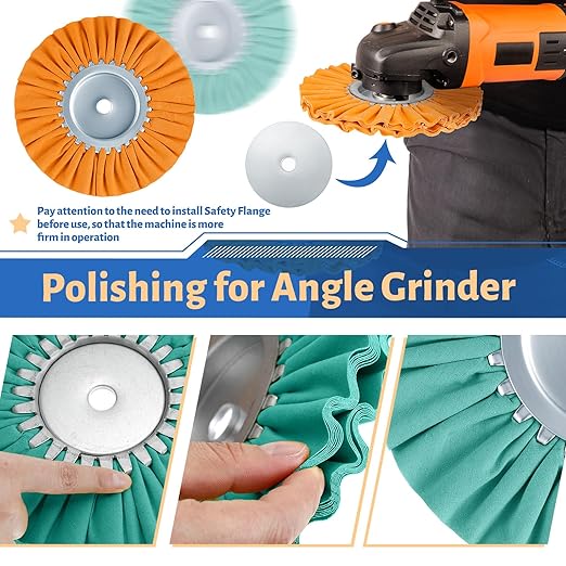 Amylove 8 Inch Airway Buffing Wheels Aluminum Wheel Polishing Kit in Diameter 5/8 Inch Arbor Hole, Polishing Compound and Metal Polish Kit for Angle Grinder (Fresh Color,6 Pcs)