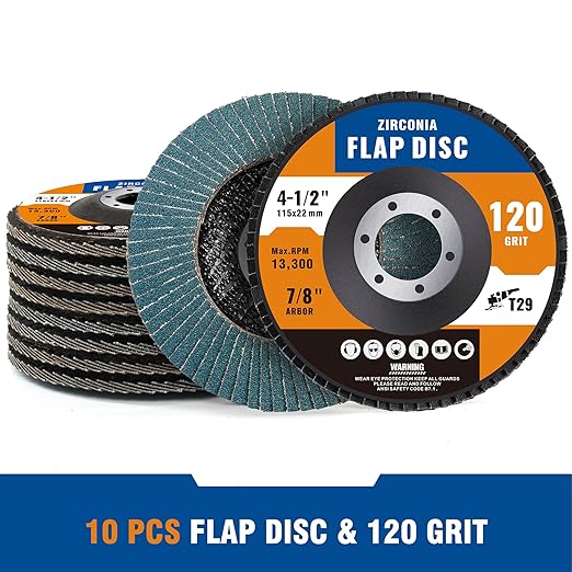 10 Pack Zirconia Flap Discs 4 1/2 for Angle Grinder 120 Grit Flap Disc, 7/8” Arbor Flap Wheel for Grinding, Rust Removal, Sanding and Finishing, T29