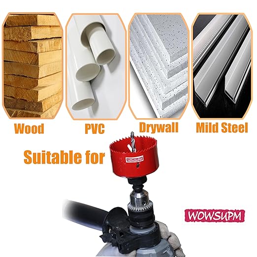 7-3/32” HSS Bi Metal Hole Saw Cutter with Arbor Heavy Duty Hole Saw Bit for Wood Drywall Plastic Aluminum Mild Steel Iron Metal Stainless Steel
