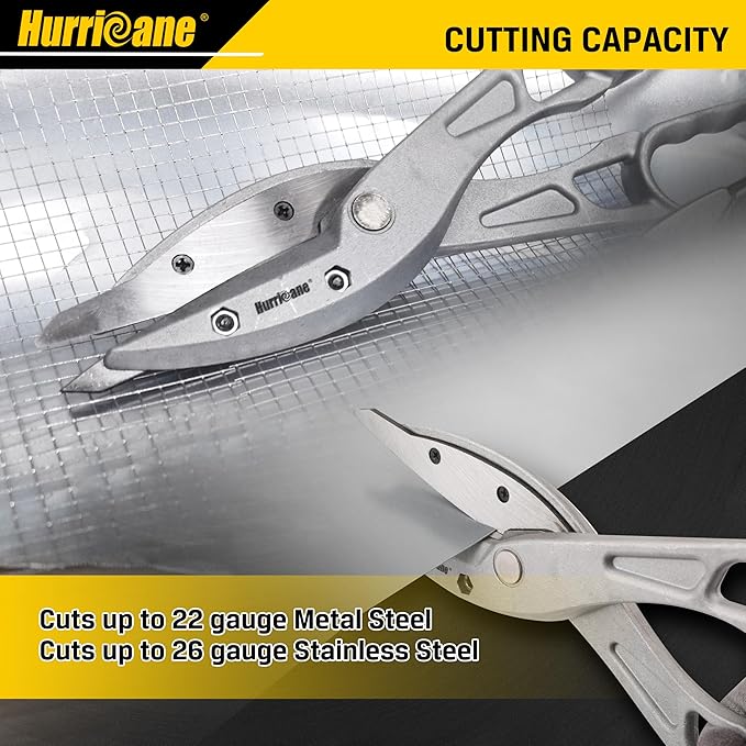 HURRICANE 12 inch Aluminum Metal Cutter with Replaceable Blades, Heavy-Duty Straight Cut Aluminum Snips, Large Handle Metal Shears for Cutting Tin, Copper, Vinyl, Steel, and Stainless Steel