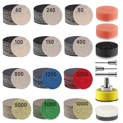 188 PCS 1 Inch Sanding Discs, GOH DODD Hook and Loop 60 to 10000 Grit Wet Dry Sandpaper Micro Sand Paper with 1/8" 1/4" Shank, Backing Pad, Polishing Pads, Foam Pads for Auto Metal Glass Resin Wood