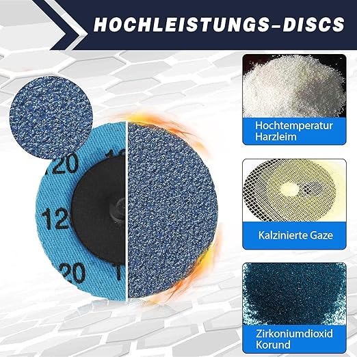 2 Inch Zirconia Sanding Discs, 49Pcs 4-Grit (40/60/80/120) Quick Change Discs with 1/4" Roll Lock for Die Grinder Surface Conditioning Sanding Discs for Rust Removal, Deburring & Polishing