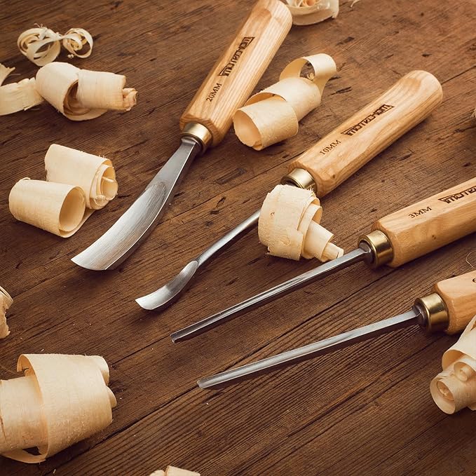 12-Pieces Woodworking Wood Carving Tools Chisel Set with Canvas Bag, Razor Sharp CR-V 60 Steel Blades