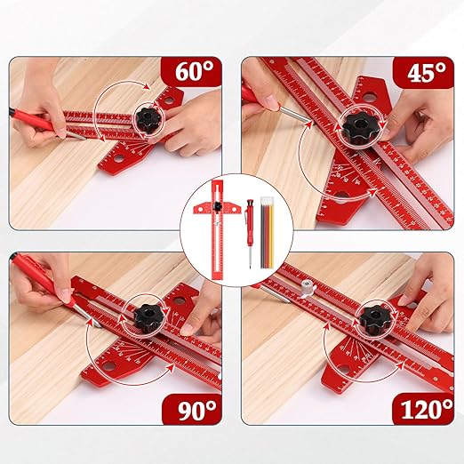 Woodworking Scriber Marking Line Ruler，Adjustable Aluminum Alloy Sliding T-Square Ruler，Precision Line Drawing with Angle Adjustment, Tool for Engineering, Architecture ，Design Drawing