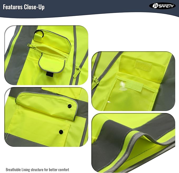 JKSafety 9 Pockets Class 2 High Visibility Zipper Front Safety Vest With Reflective Strips,Meets ANSI/ISEA Standard (XX-Large, Yellow)