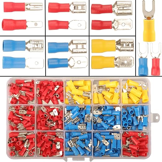 330PCS Crimp Connectors, 2.8mm 4.8mm 6.3mm Male and Female Spade Connector kit, 15 Types Crimp Terminals Electrical Connectors, Electrical Terminals Includes Spade Ring Fork Wire Connectors