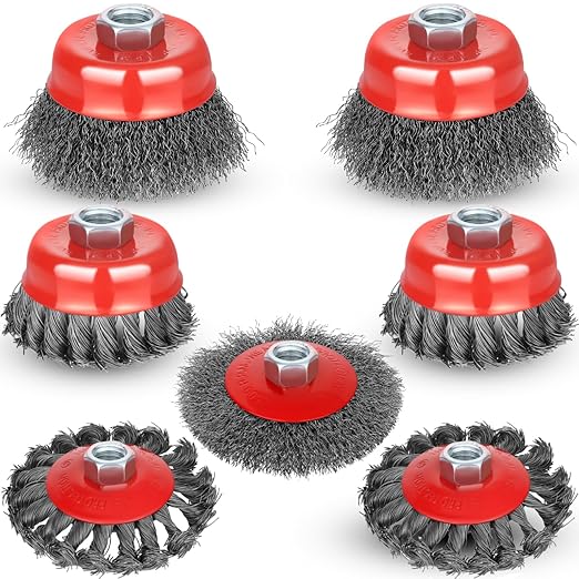 7pcs Wire Wheel for 4 1/2 Angle Grinder Wire Wheel Brush Cup Set with Threaded Arbor, Angle Grinder Wire Wheel for Rust, Corrosion, Paint Removal