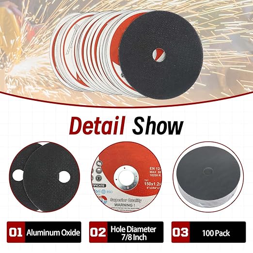 findmall 100 Pack 6" x.045 x7/8" Cut-Off Wheel - Metal and Stainless Steel Cutting Discs, Fir for Cutting Steel, Iron, Plastic, Stainless Steel, Etc