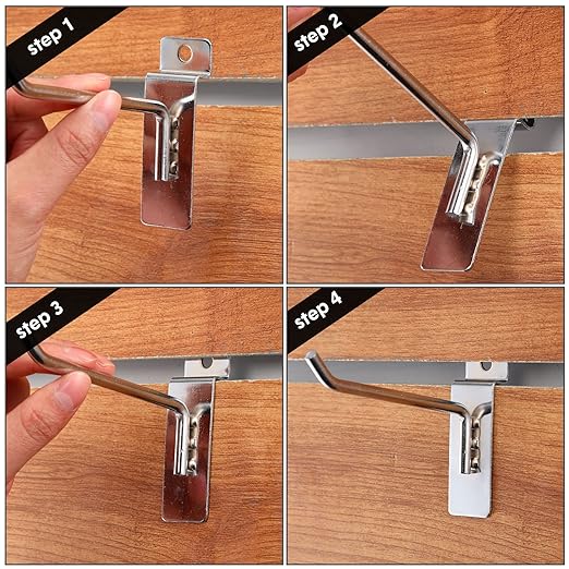 Ferraycle Slatwall Hooks 24 Pcs 4/6/8 Inch Slatwall Accessories Slat Wall Shelf Brackets Slat Wall Hanging Panel Hook Heavy Duty Pegboard Gridwall Display(Silver)