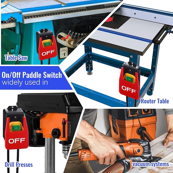 Dreyoo 1 Pack 120/230V Single Phase On/0ff switch, 120V 2HP Router Table Switch with Large Stop Sign Paddle Easy Contact for Fast Power Off for Table Saw and Other Electrical Equipment (2 Female Plug)