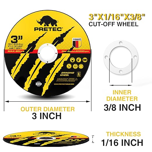 Cut Off Wheels 55Pcs, 3 Inch Die Grinder Cut Off Wheels with 1/4 in Mounting Mandrel Kit for Die Grinder, 3/8" Arbor Hole Cutting Wheel for Metal & Stainless Steel Rotary Tool Drill Attachment