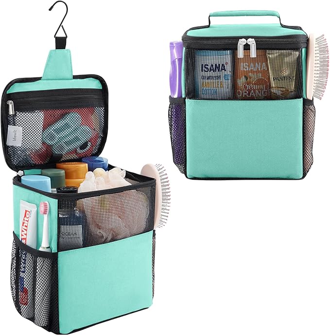 Lifewit Shower Bag Mesh Shower Caddy Portable College Dorm Room Essentials Tote Bag for Bathroom, Gym, Travel, Camping Quick Dry Hanging Shower Organizer Basket Toiletry Bag, Medium, Aqua