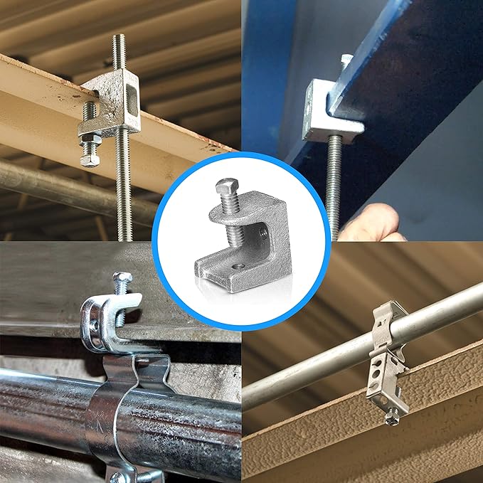OhLectric Beam C Clamp - Malleable Iron - Zinc Plated Beam Clamp - Features 7/8" Jaw Opening - 1/2”-13 Set Screw Size And 300 lbs Max Load - Safety Beam Clamp - Supports 3/8”-16 Rods - OL-47761