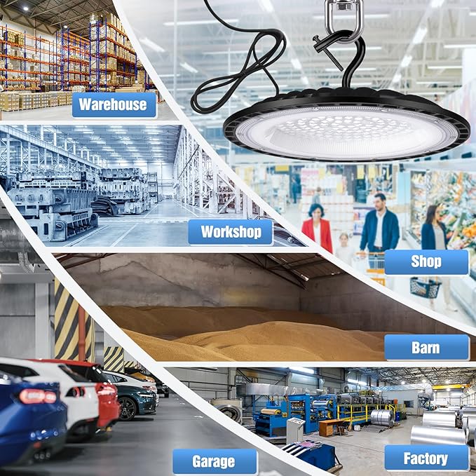 12 Pack 100W UFO Led High Bay Light Fixture,5000K Daylight Commercial Shop Bay Lighting,120v,15000LM,[450W MH/HPS Equiv.] US Plug Area Lighting for Garage/Warehouse/Barn/Gym/Factory/Workshop