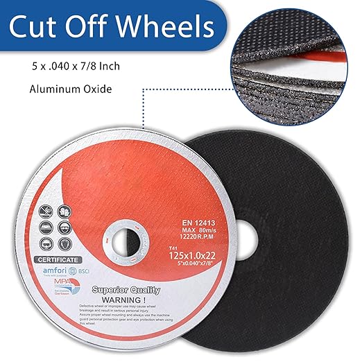 100 Pack 5 Inch Cut Off Wheels for Metal and Stainless Steel Cutting Discs for Angle Grinders 5 x .040 x 7/8 Inch
