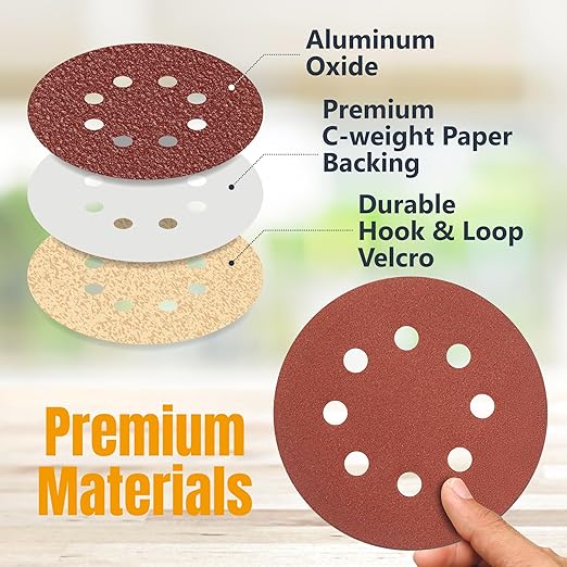 POWERTEC 60 Grit, 100 PK, 6 Inch Sanding Discs – Hook and Loop, 6-Hole Aluminum Oxide Orbital Sander Pads, Woodworking Round Sandpaper for Random Orbital, Air, Pneumatic & DA Sanders (45206-P4)