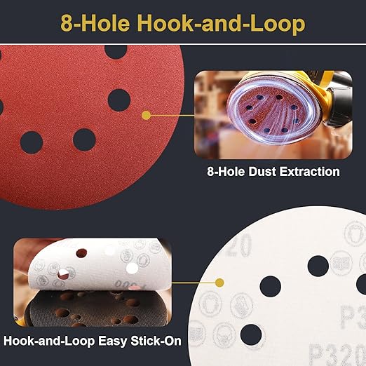 100 PCS 5 Inch Sanding Discs 320 Grit Hook and Loop Adhesive Round Sandpaper for Random Orbital Sander