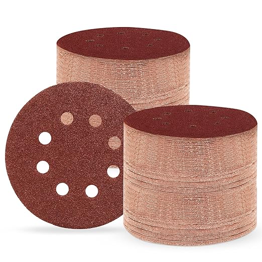 5 Inch 8 Hole Sanding Discs, 100 PCS 40 Grit Hook and Loop Sandpaper, Round Aluminum Oxide Sand Paper Discs for Random Orbital Sander