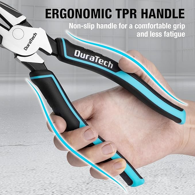 DURATECH 8" High Leverage Linemans Pliers, Cr-Ni Side Cutters, Linesman Pliers for Wire Cutting, Crimping