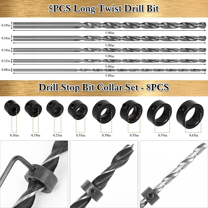 LAMPTOP 47 Pcs Woodworking Tools and Accessories, Including Countersink Drill Bit Set, Wood Plug Cutter, Step Drill Bit, Saw Blades, Drill Stop Bit Set, Long Twist Drill Bit, L-Wrench, Center Punch