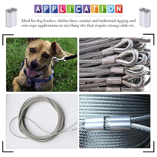 Glarks 200Pcs 3/64''(1.2mm) Aluminum Crimping Loop Sleeve Wire Rope Sleeves Double Barrel Ferrule for Wire Rope and Cable Line End (3/64''-200Pcs)