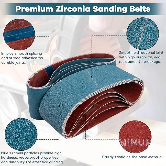 3x21 Inch Belt Sander Sanding Belts Kit 20 Pcs (5 Each of 40/60/80/120 Grits), Zirconia Belt Sander Paper Sanding Belts for Wood, Metal, Cars, and Furniture, 20-Pack