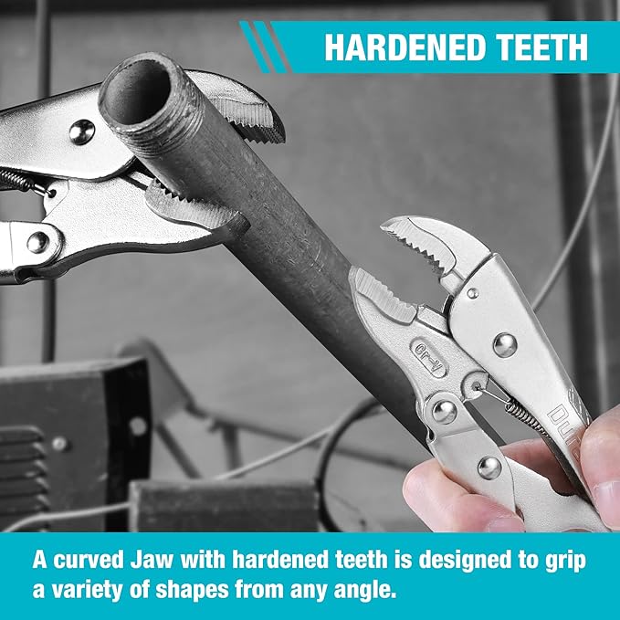 DURATECH 7-Inch Locking Pliers, Premium Cr-V Construction, Curved Jaw Locking Pliers with Wire Cutter, Fit for Clamping Twisting Welding