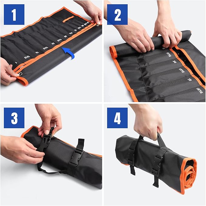 YOOFAN Wrench Roll Up Pouch – Wrench Organizer Bag with Handle, Wrench Holder for Hanging (17+1 SAE)