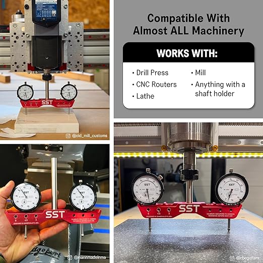 SST - Mini Mill & Lathe Tramming System - Tram, Align, & Square for Machine Calibration - For Angular Misalignment - Precise & Powerful - 0.001” Dial Indicators - Designed in the USA