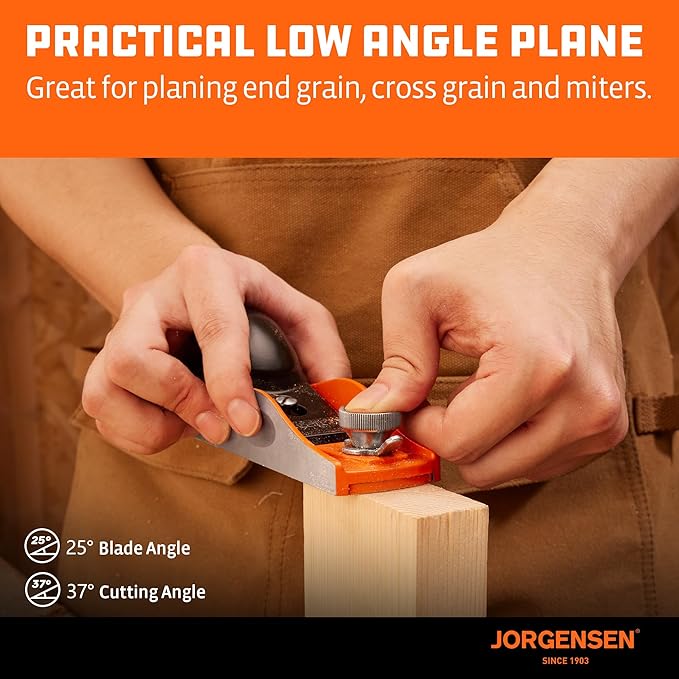 JORGENSEN NO.60-1/2 6-1/4" Wood Planer, Mini Hand Planer for Woodworking, Low Angle Block Plane, Small Hand Plane for Trimming, Wood Planing, Craft - Professional Ductile Iron Body, Adjustable Mouth