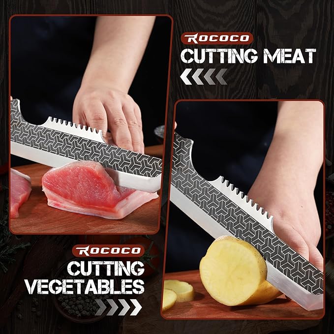 ROCOCO Butcher Meat Cleaver Knife - Boning Knife with Sheath for Kitchen Camping BBQ Birthday Thanksgiving Christmas Gift 8.8"