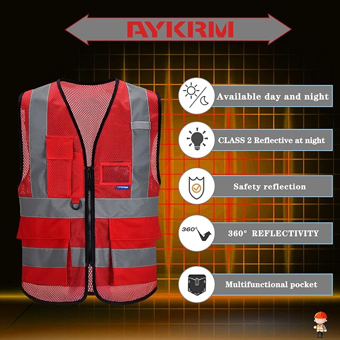 A-SAFETY Red mesh reflective vest