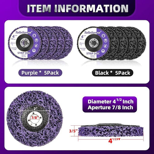 10 Pack Strip Discs 4-1/2 Inch Quick Stripping Wheel Paint Stripper for Angle Grinder Clean and Remove Paint Coating Rust Welds Oxidation for Metal and Wood (4-1/2" x 7/8")