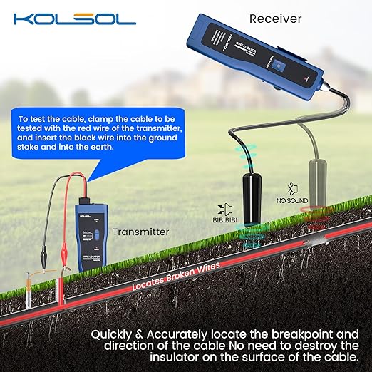 Underground Wire Locator, Cable Tester F02 Pro for Locate Wires, Locate Control Wires Cables Pet Fence Wires, up to 3 Feet Deep 1640 Feet Length, Equiped with Rechargeable 1100mAh Battery