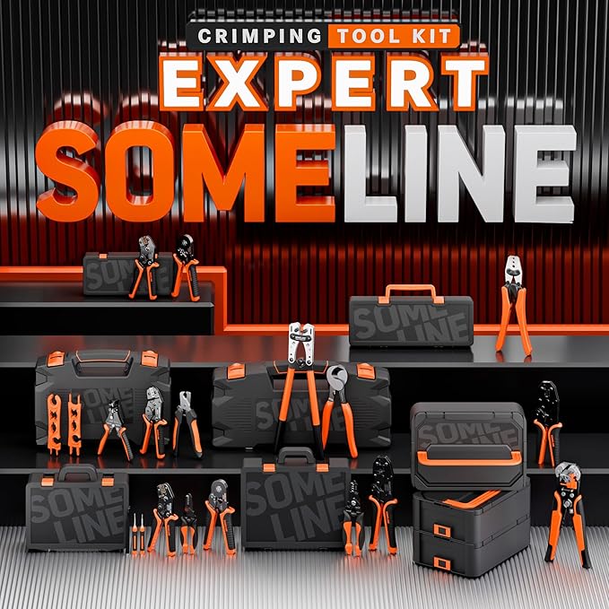 SOMELINE Wire Terminal Crimping Tool Kit, with 51 Sizes Insulated Terminals and 22-10 AWG Ratchet Crimping Pliers and Automatic Stripping Pliers, Ring Fork Disconnect Butt Electrical Terminal Kit