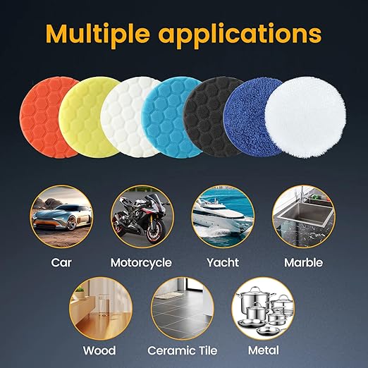 Buffing Polishing Pads 6 Inch - 7Pcs 150mm Face for 6 Inch 150mm Backing Plate, Car Compound Buffing Sponge Pads and Woolen Cutting Polishing Pad Kit for Car Polishing and Waxing