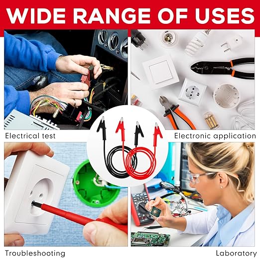 Dunzy 4 Pcs 14 Gauge Jumper Wires Alligator Clips to Alligator Clip Electrical Test Wires Set Silicone Flexible Cable for Electrical Testing (3.3 Ft)