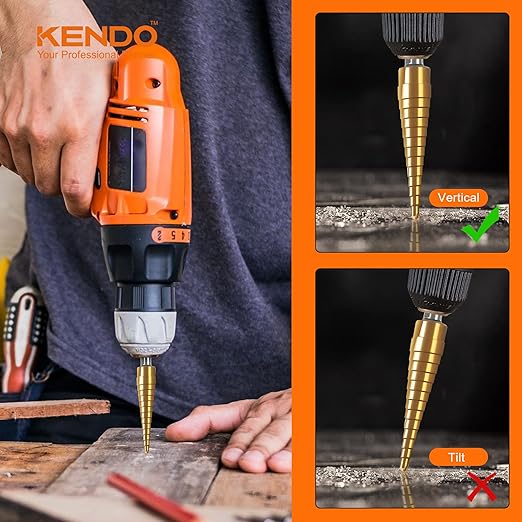KENDO Step Drill Bit Set, Double Cutting Blades High Speed Steel Step Drill Bits for Metal, Wood Hole Drilling, Plastic, Total 28 Step Sizes Taper Drill bit Set, DIY Lovers with Bag, 3 Pieces