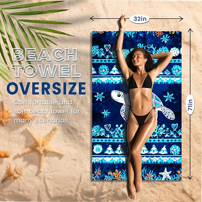 2 Pack Microfiber Beach Towel Oversized 71"x32" Sand Free Quick Dry Absorbent Lightweight Thin , Compact Towels for Travel Swimming Pool Yoga Gym Camping Beach Accessories Vacation Essentials Gift