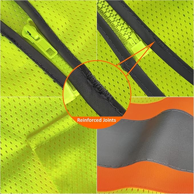 TCCFCCT Mesh Safety Vest for Men Women with Pockets High Visibility Reflective Vest for Safety, Work Vest with Fluorescent Orange Extend Edge, Meets ANSI/ISEA Standards, Yellow, XXL