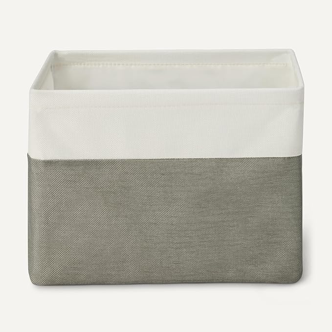 Amazon Basics Collapsible Storage Bins with Leather Handles, Charcoal, Large, Pack of 3