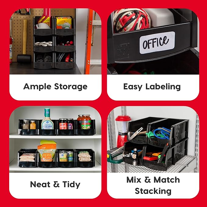 IRIS USA Stackable Storage Bins Open Front, 24 Pack, Plastic Hanging Organizer Caddy Basket for Hardware Crafts, Small Parts, Nuts and Bolts, Garage Tool Storage, Extra Small, Black