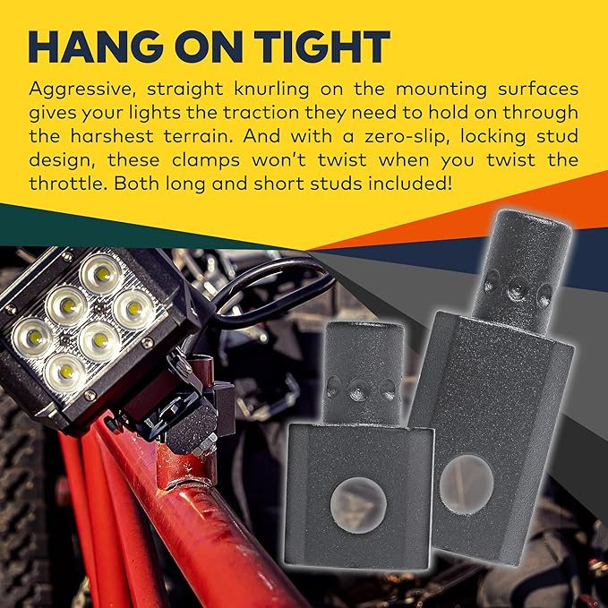Off-Road ATV UTV Light Bar Mount Mounting Bracket Bar Clamp Kit [1"/1.5"/1.75"/2" Inch] [360-Degree] [2 x Stud Size] [Aluminium] [1 Unit] Bull Bar Roll Bar Clamp Roll Cage Clamps Mount For ATV UTV