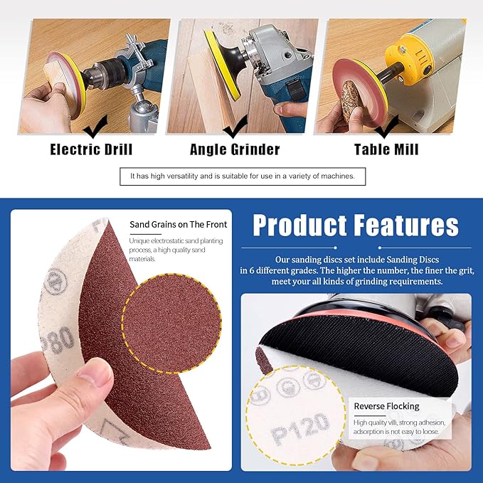 Glarks 23Pcs Sanding Belts and Sanding Discs Set Including 10Pcs 4 x 36 Inch 80/120/150/240/400 Grits Sanding Belts and 12Pcs 80/100/120/180/ 240/400 Grits Self Adhesive No-Hole Sticky Sanding Discs