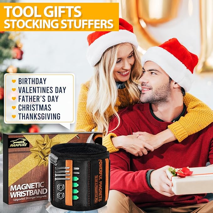 Tool Gifts for Men Stocking Stuffers - Magnetic Wristband for Holding Screws, Wrist Magnet, Gifts for Dad Father Husband Him, Gadget Tool Men Women Magnetic Tool Gift for Carpenter,Woodworker,2 Pack.