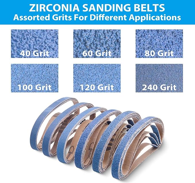 36 Pcs 1/2 x 18 Inch Sanding Belts for Metal, 1/2x18 Zirconia Belt Sander Sanding Belts, 6 Each of 40/60/80/100/120/240 Assorted Grits Sanding Belts for Air Belt Sander