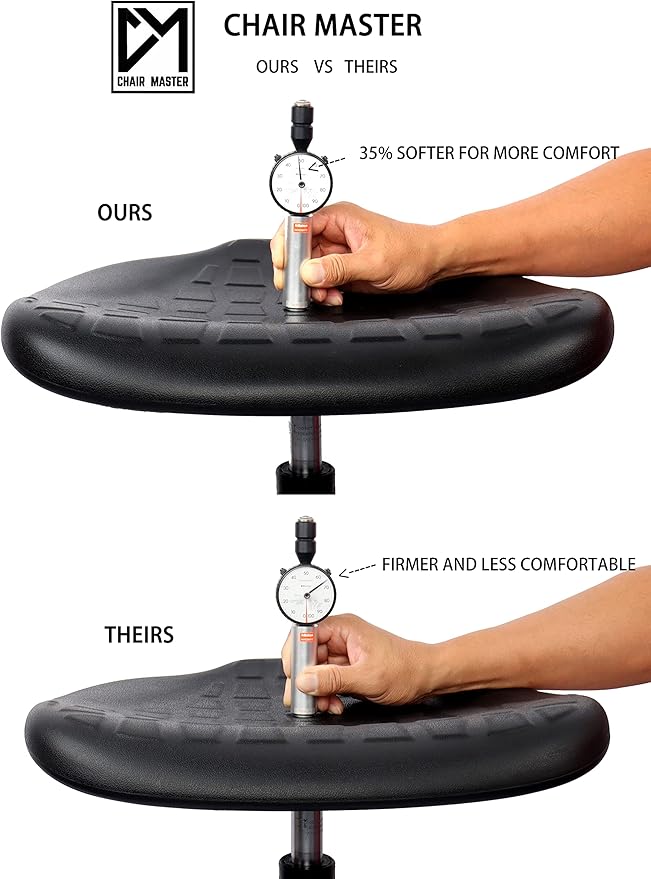 Chair Master Heavy Duty Drafting Stool - Easy to Clean! Ergonomic Polyurethane Chair. Seat Height Adjustable w/Footring for Home, Automotive, Lab, Cleanroom (Glides, Tall Stool).