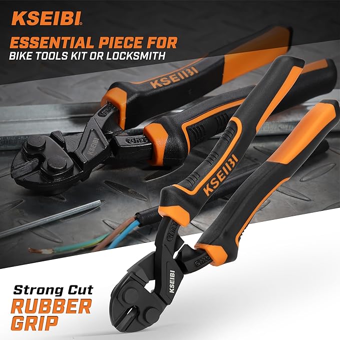 KSEIBI 8-Inch Mini Bolt Cutters Heavy Duty - Compact Bolt Cutter with Anti-Slip Handle for Wire, Cables, Chains, Small Screws - Handy Tool Featuring High Leverage Design and CrMo Blades - 161615