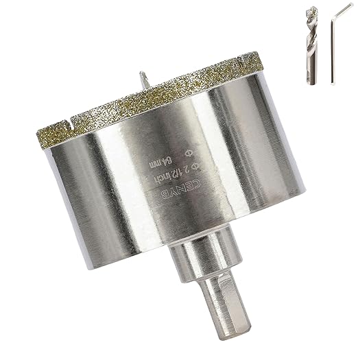2-1/2inch | 64mm Diamond Hole Saw with Center Drill bit and Diamond-Coated Center Drill bit for Ceramic Glass Marble Fiberglass Granite and Porcelain Tiles by CENYB
