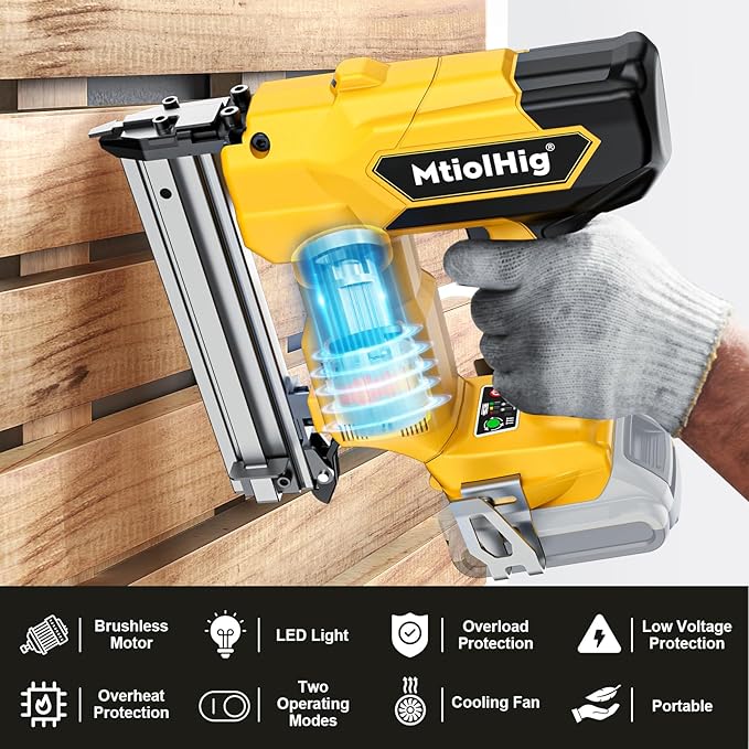 Cordless 18GA Brad Nailer Compatible with Dewalt 20V Max, 18 Gauge Nail Gun with 1000 Nials for Wood Carpentry, Brushless, 2 Mode, 5/8 to 1-1/4 Inch, Tool Only